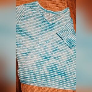 Nwot Teal and White Striped V-Neck Top